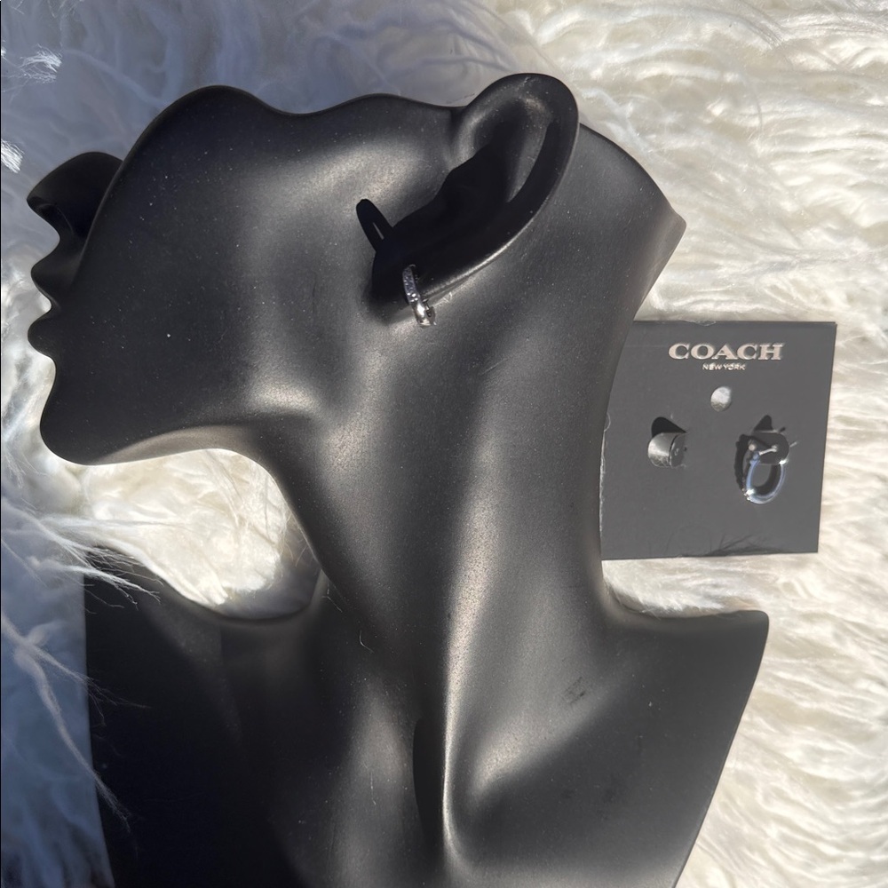 NWT Coach Silver Pave Huggie Hoop Earrings - Picture 4 of 5
